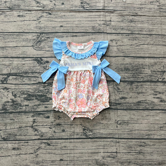 SR3973 Preorder Sample Baby Girl Flutter Sleeve Mama's Mini Colorful Flowers Ruffle Rompers