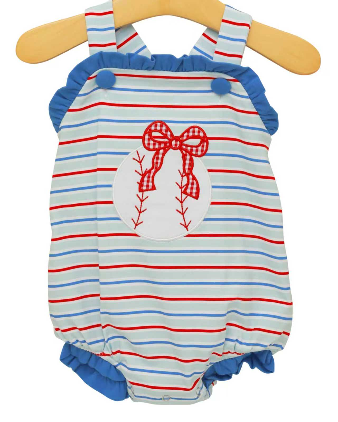 Pre-order no moq SR3978 pre-order baby girl clothes baseball bow vest  bubble-26.1.14