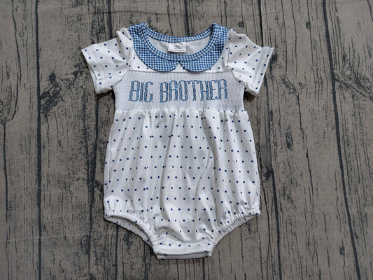 SR3980 Preorder Sample Smocked Big Brother Short Sleeve Polka Dots Collar Rompers