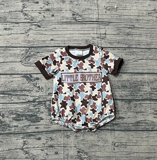 SR3986 Preorder Sample Baby Boy Embroidery Little Brother Short Sleeve Southern Camo Rompers