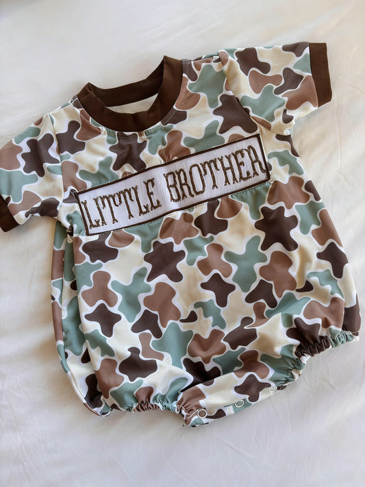 Pre-order no moq SR3986 pre-order baby boy clothes LITTLE BROTHER camouflage short sleeve bubble-26.1.14