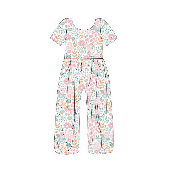 Pre-order no moq SR3987 pre-order baby girl clothes summer floral short sleeve jumpsuit-26.1.15