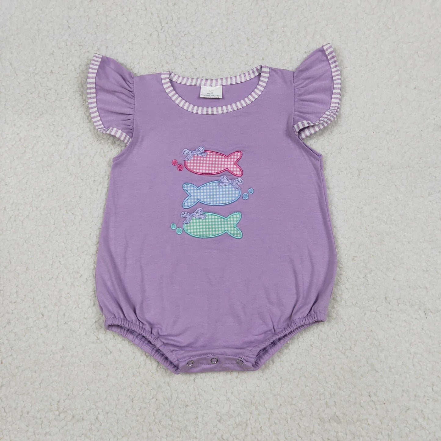 Baby Sibling Kids Embroidery Fishes Top Stripe Short Hunting Clothes Set Rompers