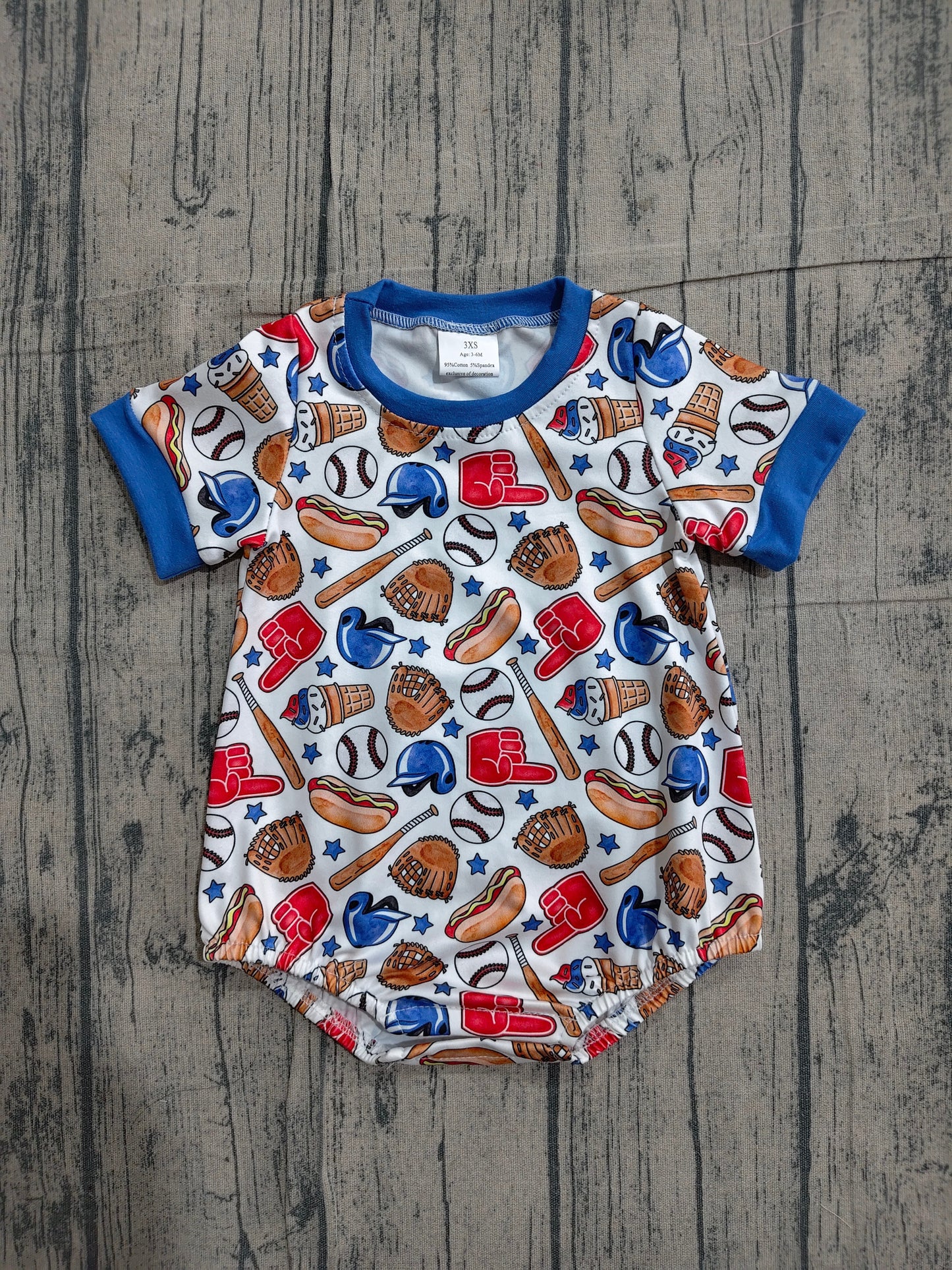 SR4030 Preorder Sample Baby Boy Short Sleeve Baseballs Stars Team Rompers