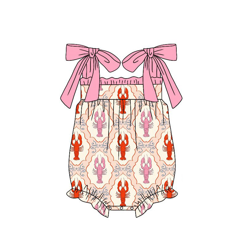 Pre-order no moq baby girl clothes bow crayfish lobster bubble romper SR4032
