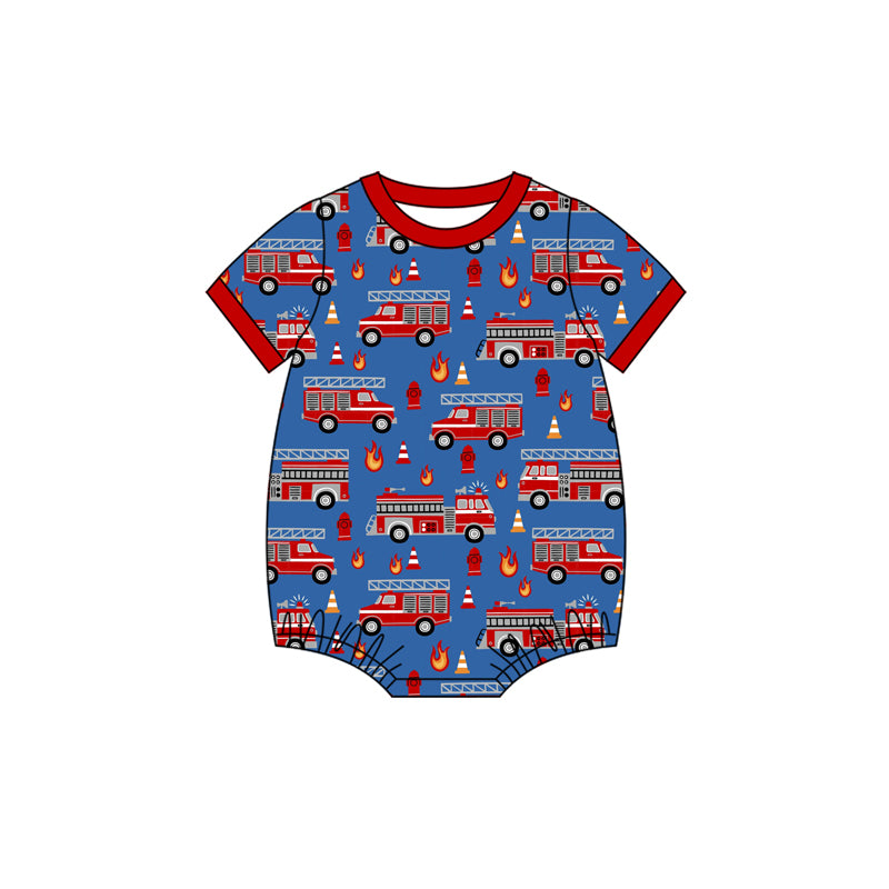 Pre-order Baby Boy Short Sleeve Firetrucks Bubble Rompers SR4033