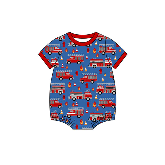 Pre-order Baby Boy Short Sleeve Firetrucks Bubble Rompers SR4033