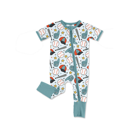 Pre-order Baby Boy Baseballs Stars Team Two Way Zipper Convertible Bubble Rompers SR4035
