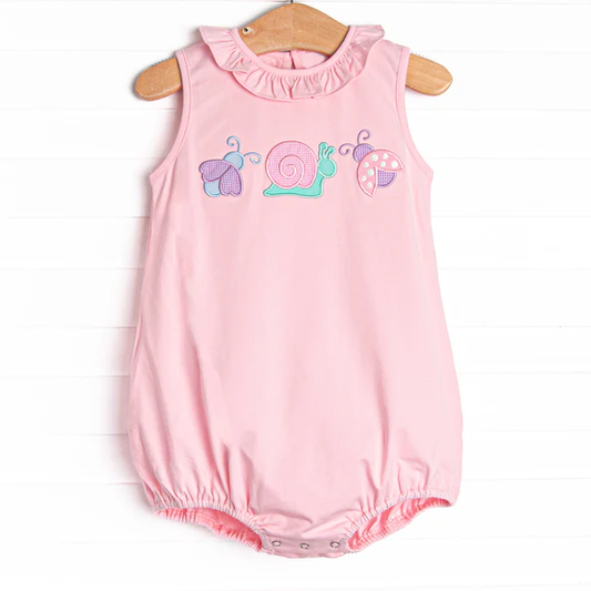 SR4037 Preorder Baby Girl Sleeveless Ladybirds Snails Ruffle Collar Rompers