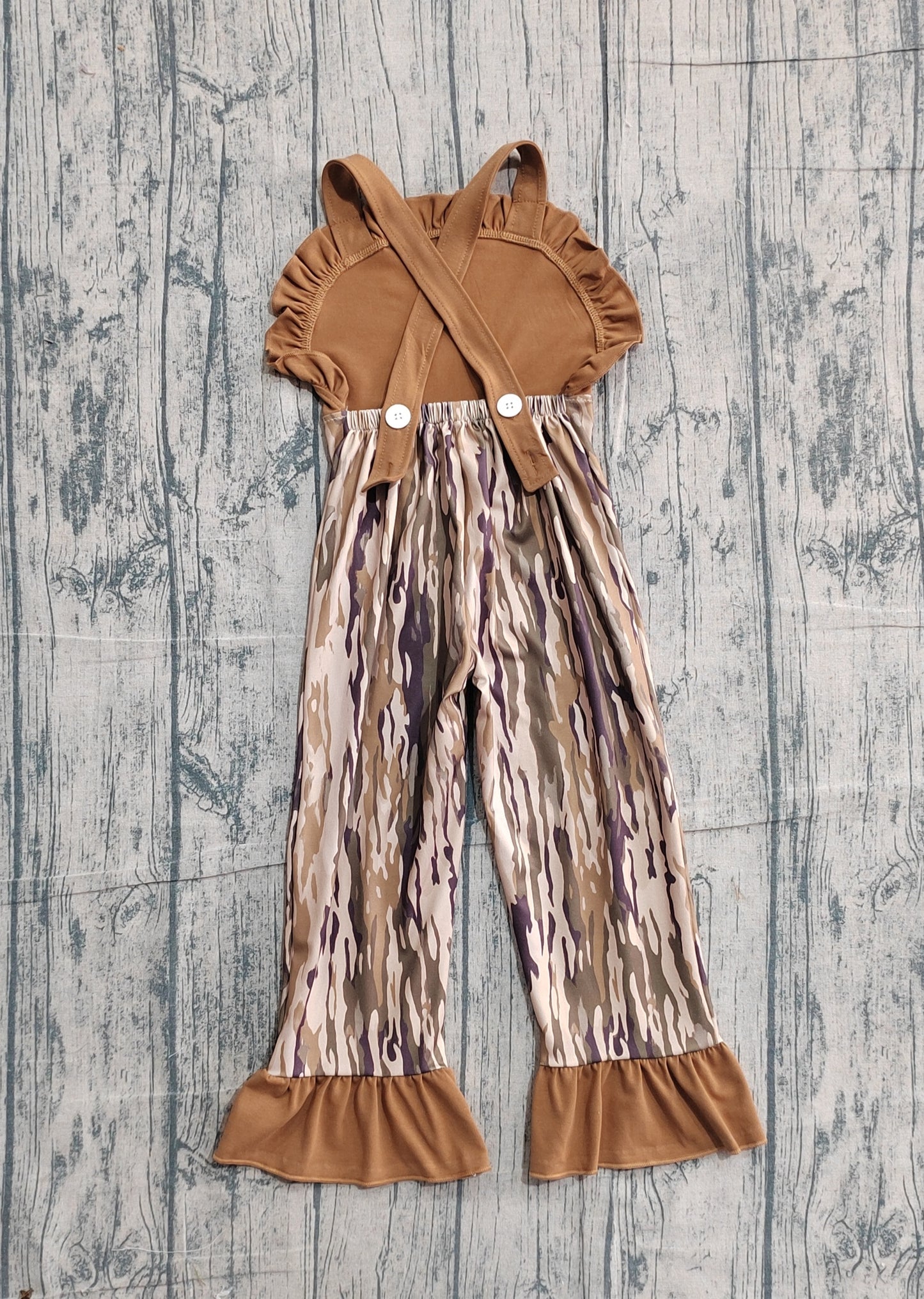 SR4047 Preorder IRL Baby Girl Embroidery Deer Strap Southern Olive Camo Hunting Jumpsuits