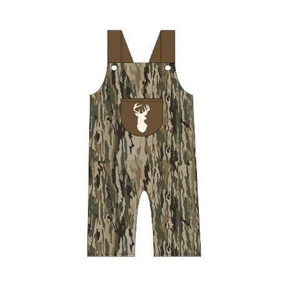 SR4048 Preorder Baby Boy Strap Southern Olive Camo Deer Pocket Hunting Pant Jumpsuits
