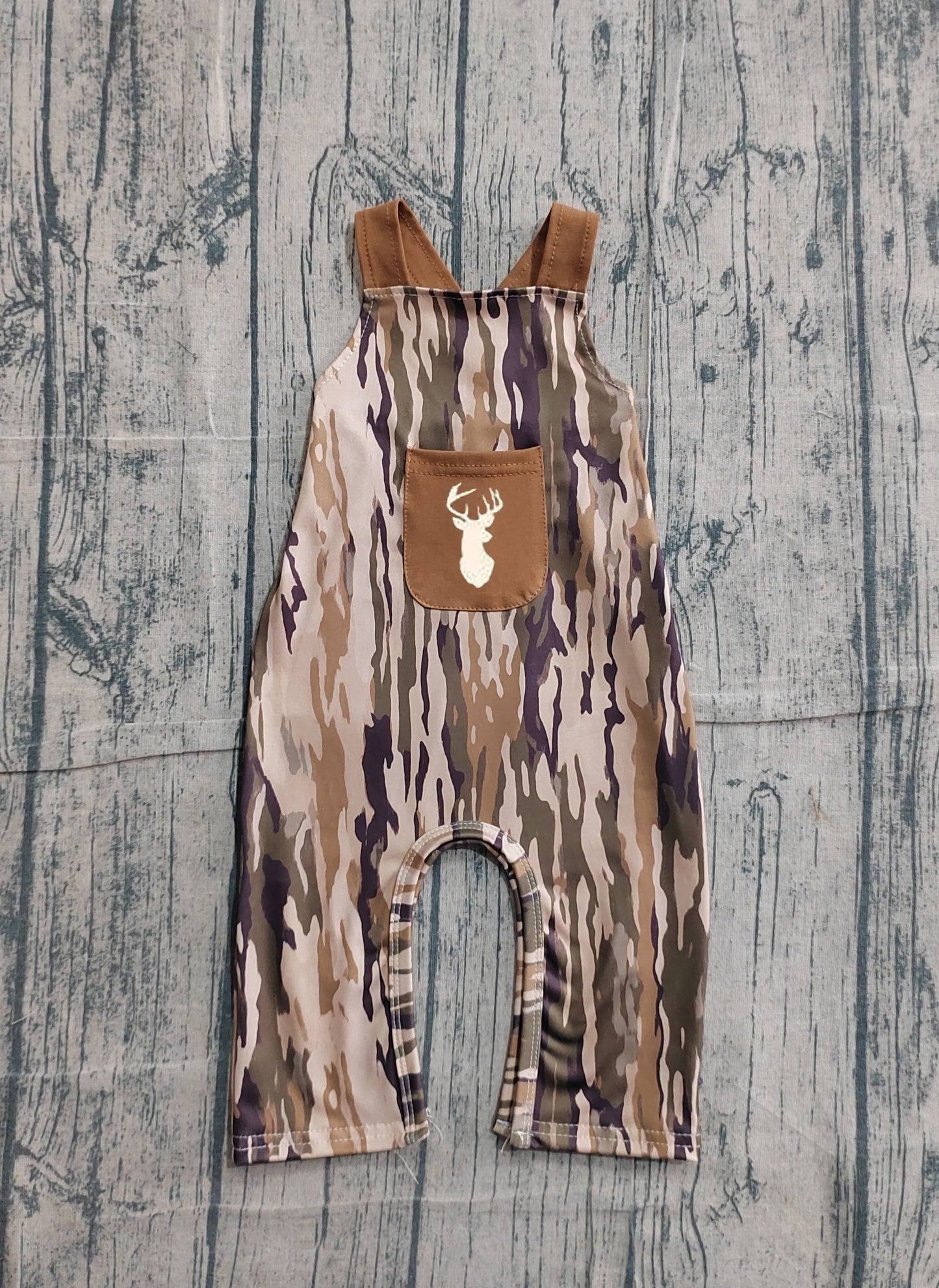 SR4048 Preorder IRL Baby Boy Embroidery Deer Strap Southern Olive Camo Pocket Hunting Pant Jumpsuits