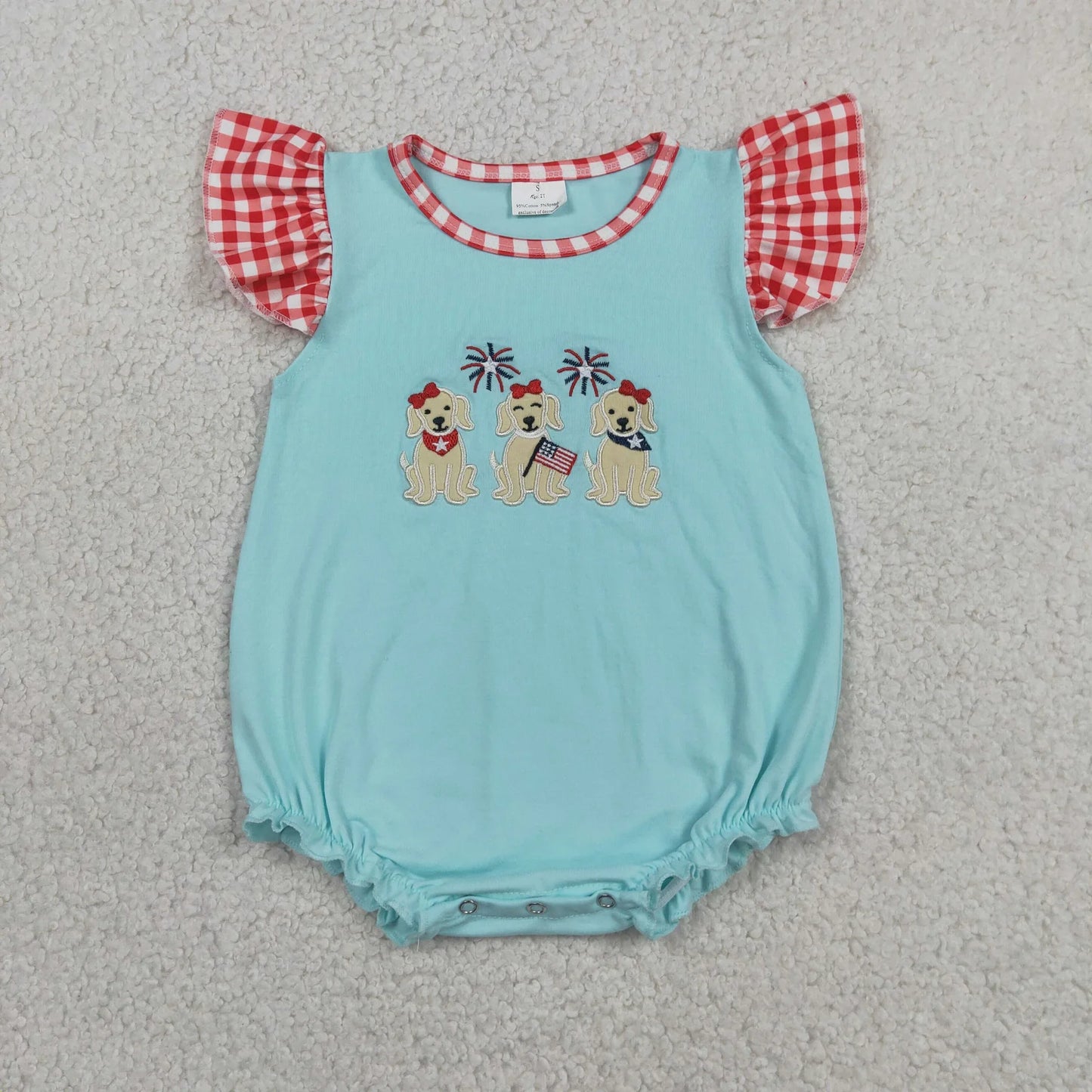 SR4051 Baby Girl Flutter Sleeve Dogs Flags 4th of July Ruffle Rompers