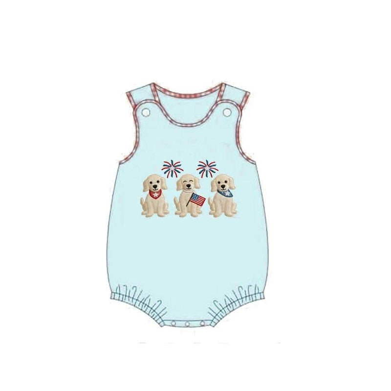 SR4052 Preorder Baby Boy Sleeveless Dogs Flags 4th of July Rompers