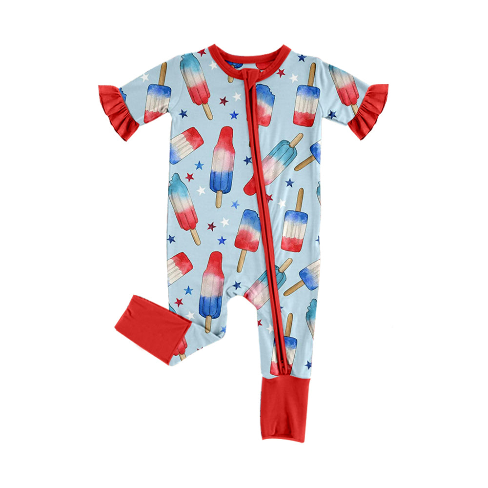 SR4053 Preorder Baby Girl Stars Popsicle 4th of July Two Way Zip Convertible Rompers