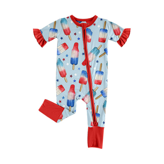 SR4053 Preorder Baby Girl Stars Popsicle 4th of July Two Way Zip Convertible Rompers
