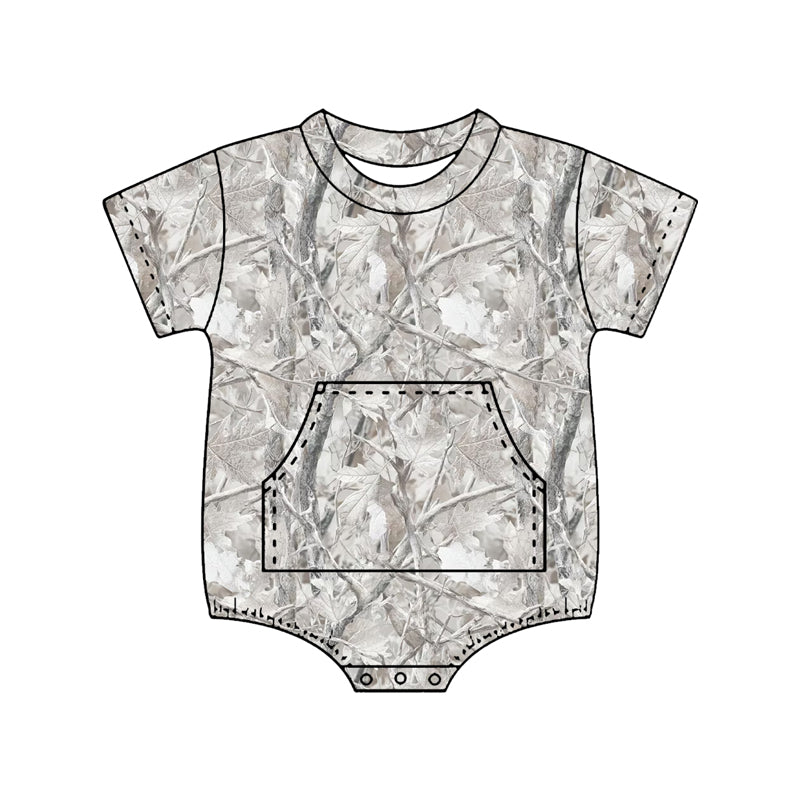 SR4055 Preorder Baby Boy Short Sleeve Southern Leaves Camo Pockets Rompers