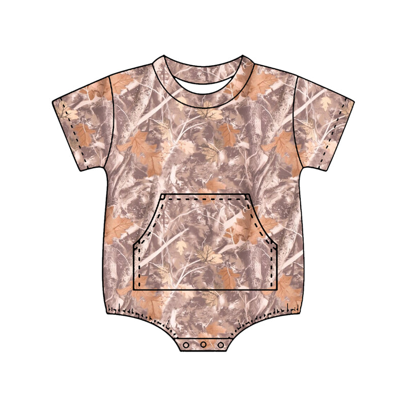 SR4056 Preorder Baby Boy Short Sleeve Southern Leaves Camo Pockets Rompers