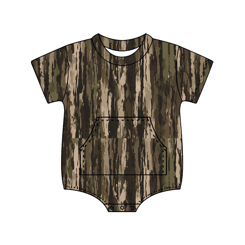 SR4057 Preorder Baby Boys Short Sleeve Southern Olive Camo Pockets Rompers