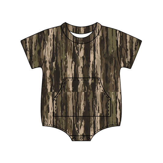 SR4057 Preorder Baby Boys Short Sleeve Southern Olive Camo Pockets Rompers