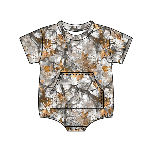 SR4058 Preorder Baby Boys Short Sleeve Southern Leaves Camo Pockets Rompers