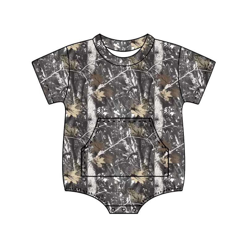 SR4059 Preorder Baby Boys Short Sleeve Southern Leaves Camo Pockets Rompers