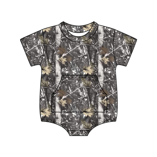 SR4059 Preorder Baby Boys Short Sleeve Southern Leaves Camo Pockets Rompers