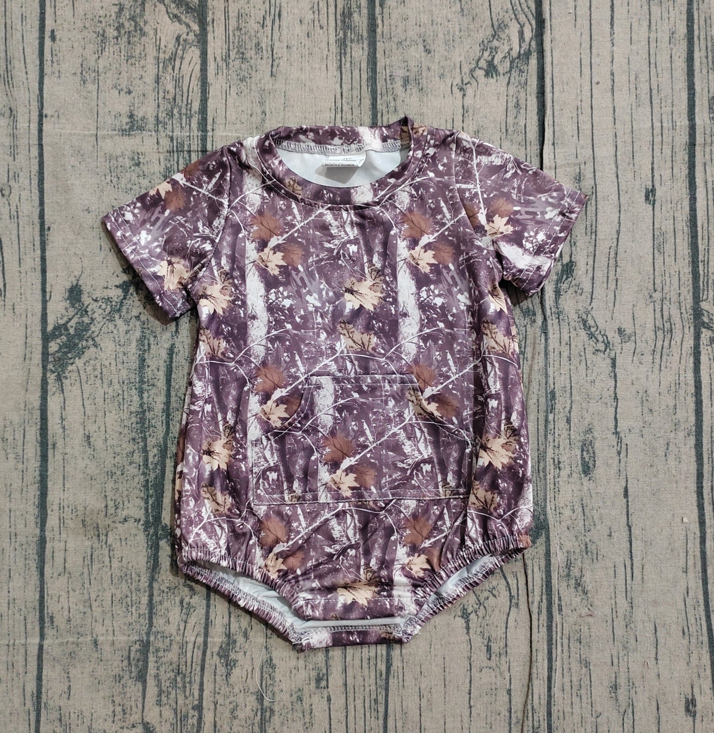 SR4059 Preorder Sample Baby Boy Short Sleeve Southern Leaves Camo Pockets Rompers