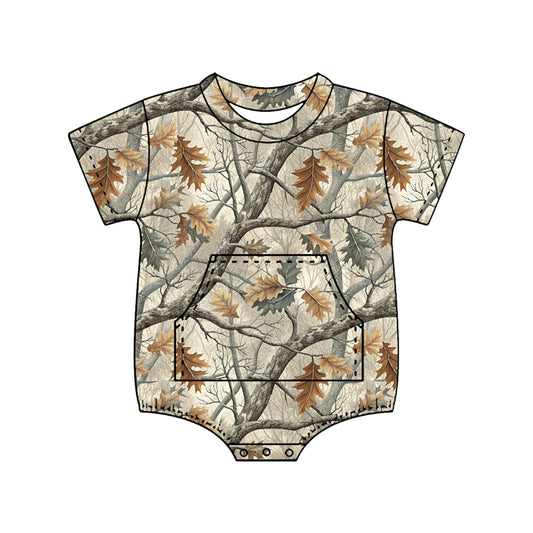 SR4060 Preorder Baby Boys Short Sleeve Southern Leaves Camo Pockets Rompers