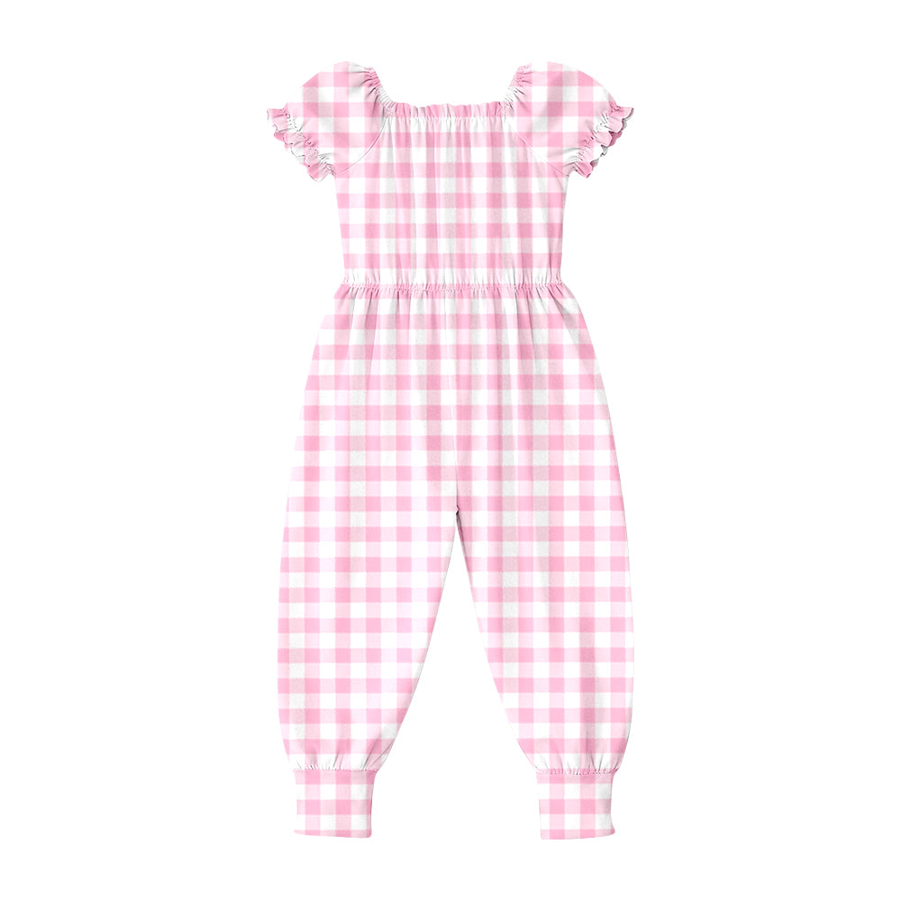 SR4061 Preorder Baby Girls Short Ruffle Sleeve Pink Checked Pant Jumpsuits