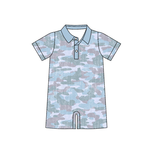 SR4073 Preorder Baby Boy Short Sleeve Southern Camo Button Rompers