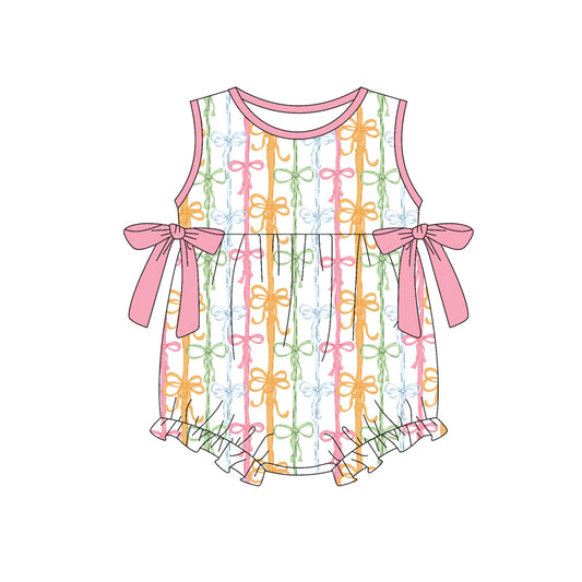 SR4076 Preorder Baby Girl Colorful Bows Stripe Ruffle Rompers