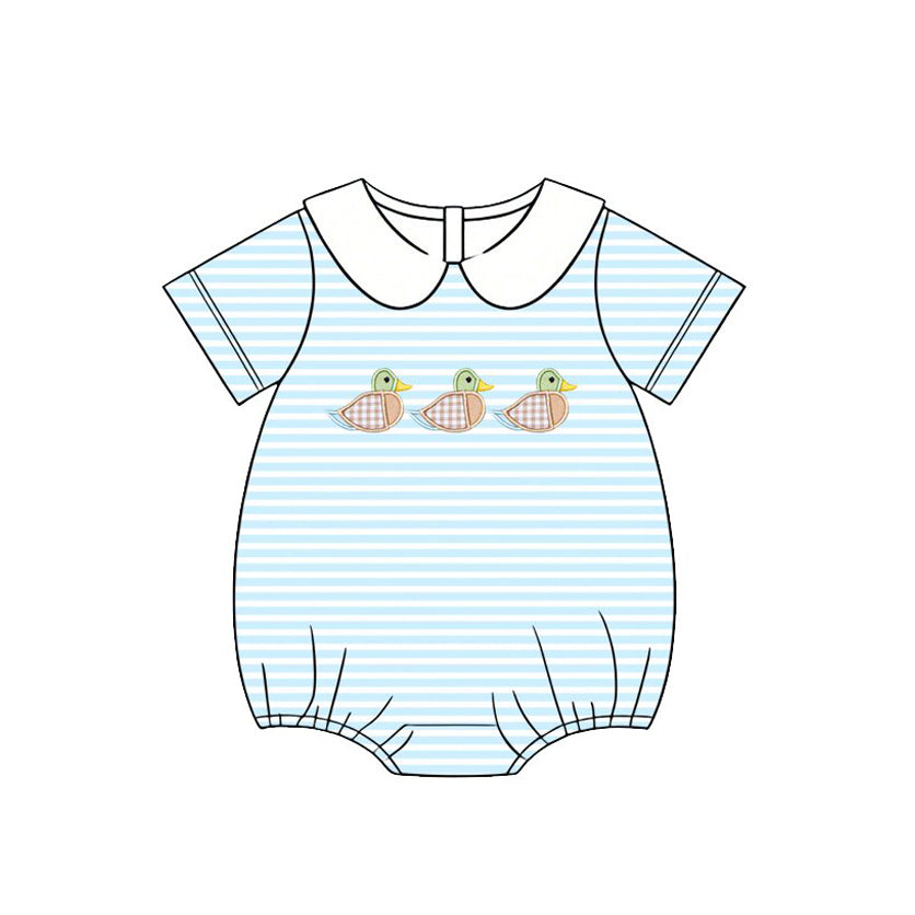 SR4081 Preorder Baby Boy Short Sleeve Ducks Stripe Rompers