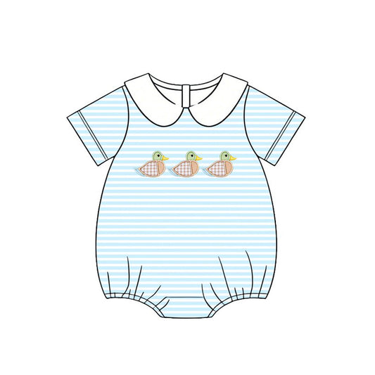 SR4081 Preorder Baby Boy Short Sleeve Ducks Stripe Rompers