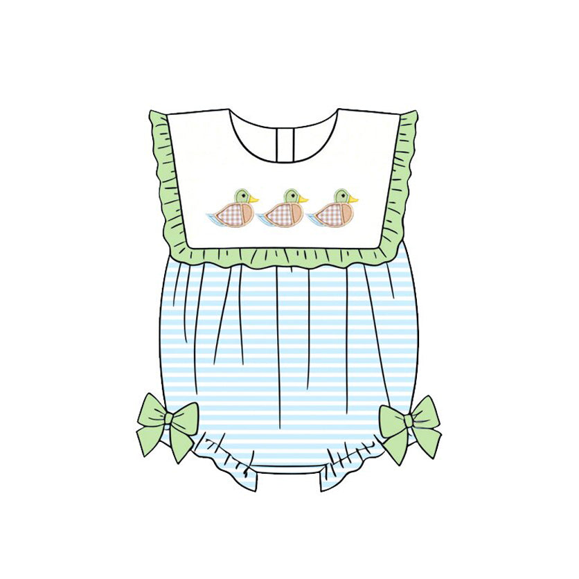 SR4082 Preorder Baby Girl Sleeveless Ducks Stripe Ruffle Rompers