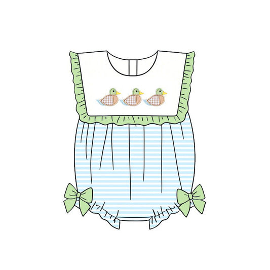 SR4082 Preorder Baby Girl Sleeveless Ducks Stripe Ruffle Rompers