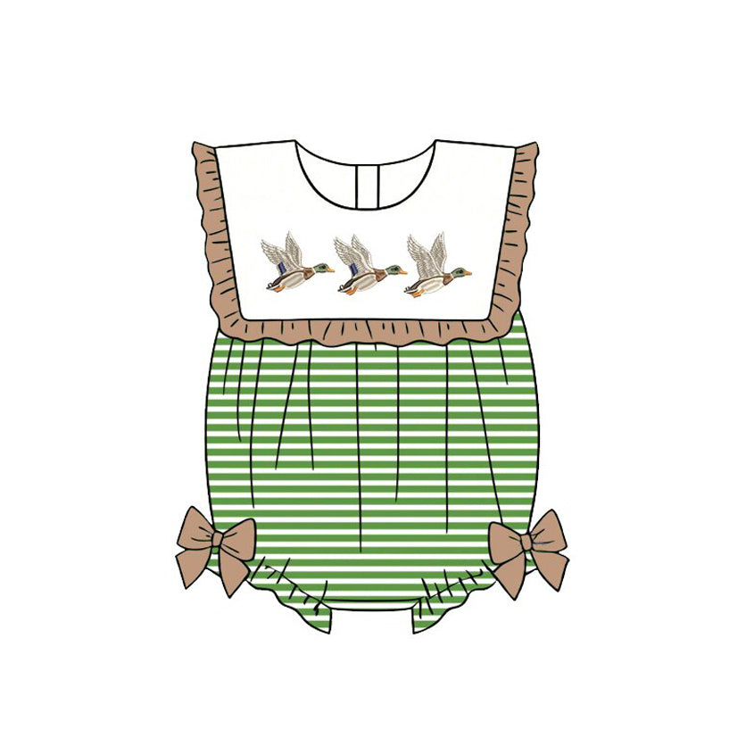 SR4084 Preorder Baby Girl Sleeveless Ducks Stripe Ruffle Rompers