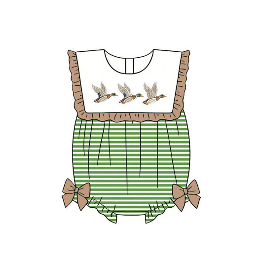 SR4084 Preorder Baby Girl Sleeveless Ducks Stripe Ruffle Rompers