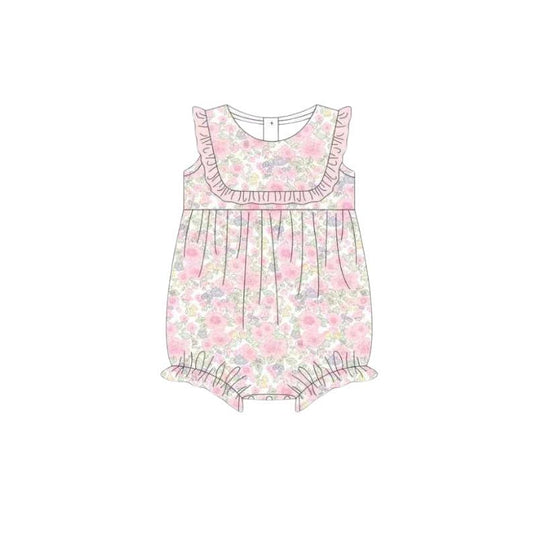 SR4087 Preorder Baby Girl Sleeveless Colorful Flowers Plaid Ruffle Rompers