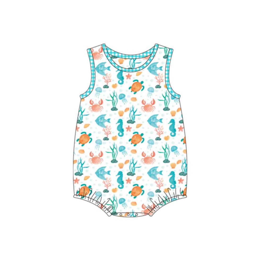 SR4097 Preorder Baby Boy Sleeveless Colorful Dinosaurs Rompers
