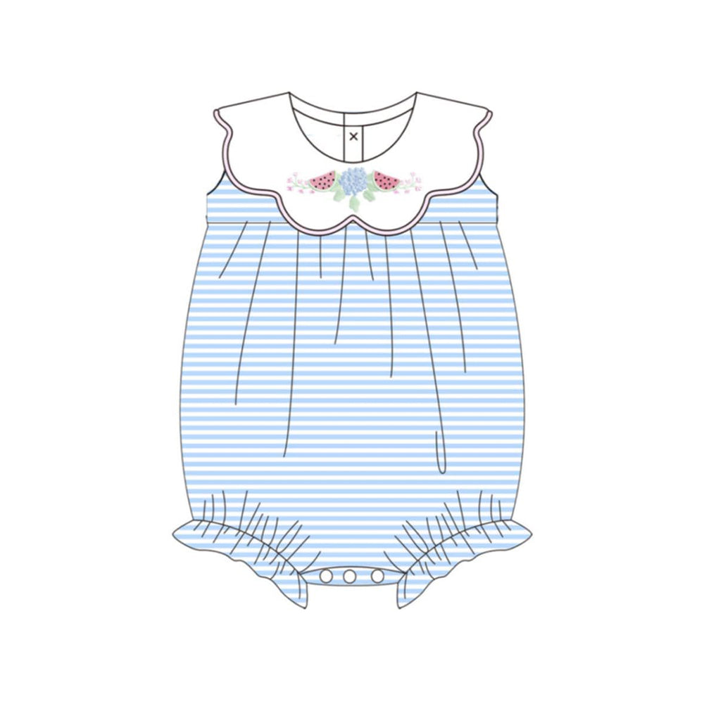 SR4100 Preorder Baby Girl Blue Stripe Flower Watermelons Ruffle Rompers