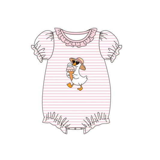 SR4101 Preorder Baby Girl Pink Stripe Ice Cream Gooses Ruffle Rompers