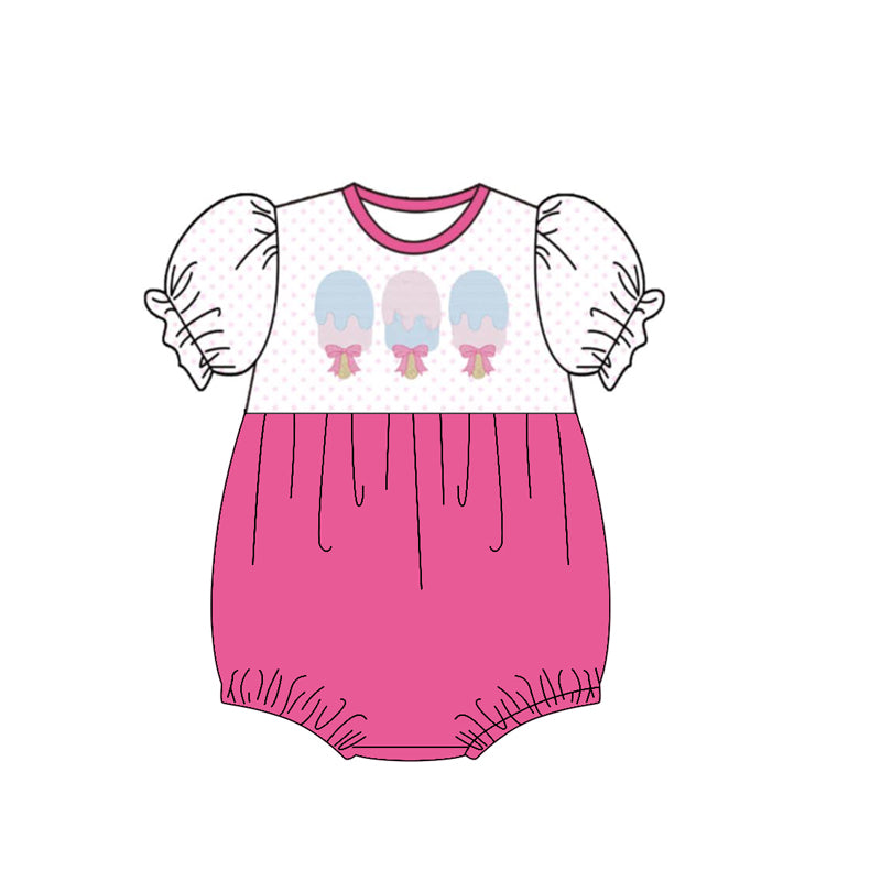 SR4108 Preorder Baby Girl Short Sleeve Polka Dots Popsicle Ruffle Rompers
