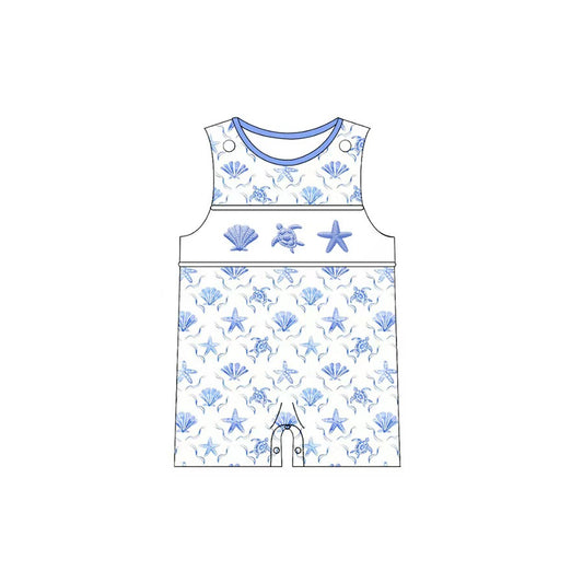 SR4110 Preorder Baby Girls Sleeveless Shell Starfishes Checked Shorts Rompers