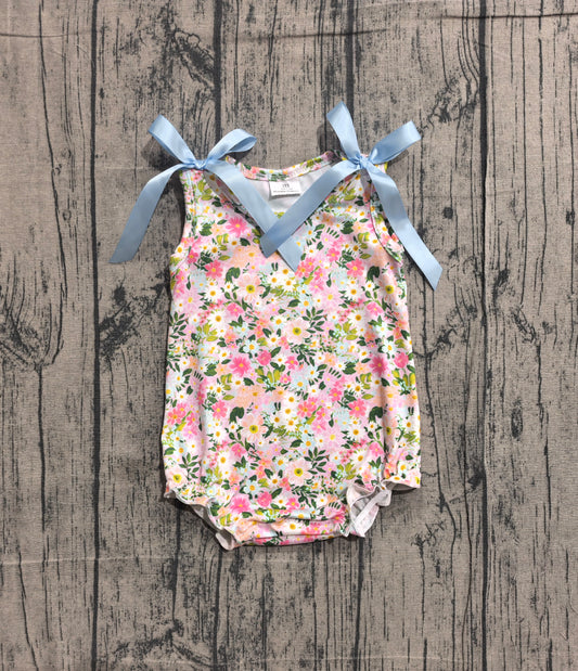 SR4111 Preorder Sample Baby Girl Sleeveless Colorful Floral Ruffle Rompers