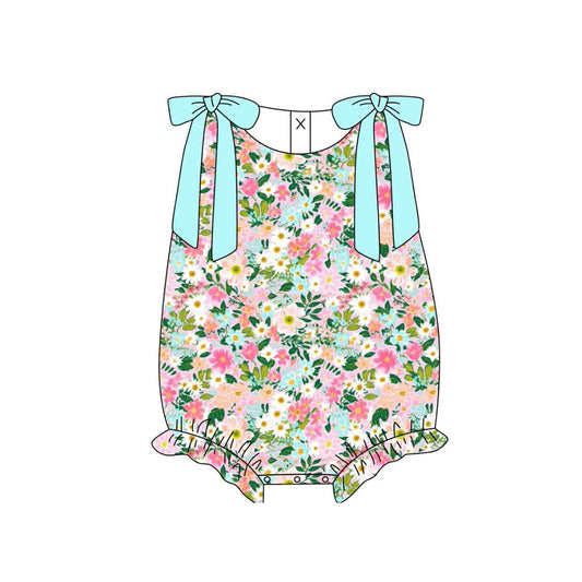 SR4111 Preorder Baby Girl Sleeveless Colorful Floral Ruffle Rompers