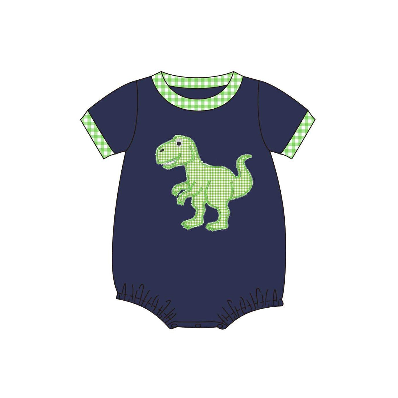 SR4113 Preorder Baby Boy Navy Short Sleeve Green Checked Dinosaurs Rompers