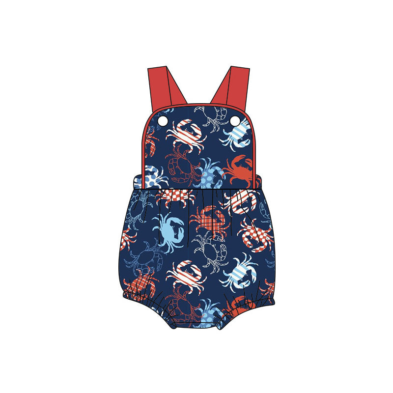 SR4117 Preorder Baby Boy Strap Crabs 4th of July Rompers