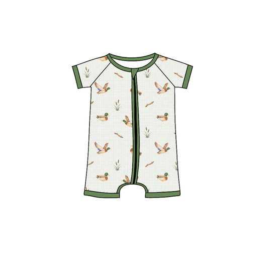SR4118 Preorder Baby Boy Short Sleeve Ducks Hunting Zipper Shorts Rompers