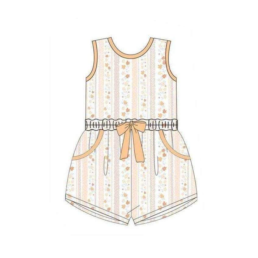SR4120 Preorder Baby Girl Colorful Floral Stripe Back Bow Pockets Shorts Jumpsuits